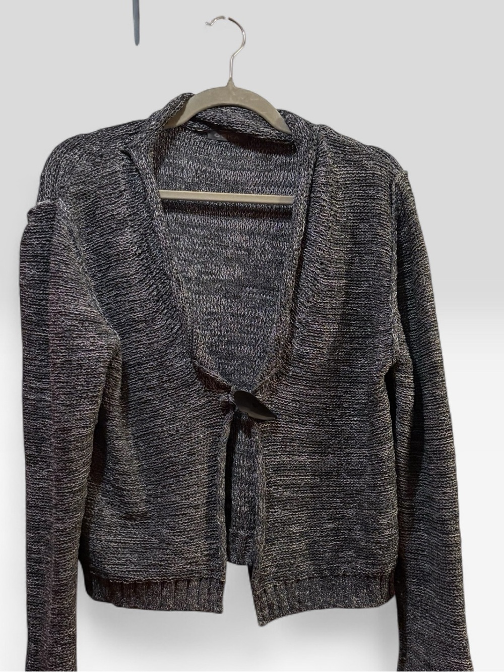 OSKA Cozy black/wht textured knit open front 1 button cardigan sweater medium